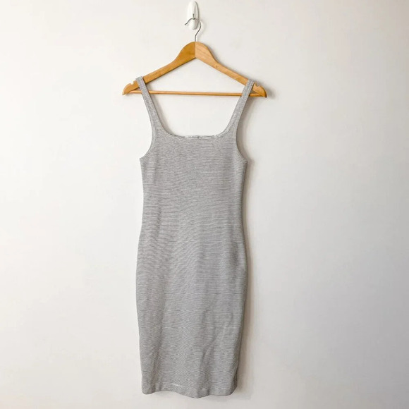 Zara Horizontal Pinstripe  Sleeveless Bodycon Midi Dress White Black Size Medium - Picture 3 of 6